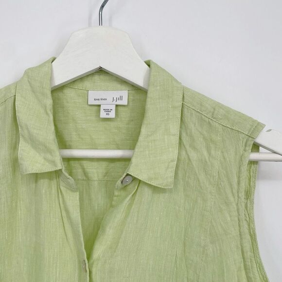 J.Jill Love Linen Button Front Tunic Peplum back Sleeveless Top XS - Picture 5 of 9